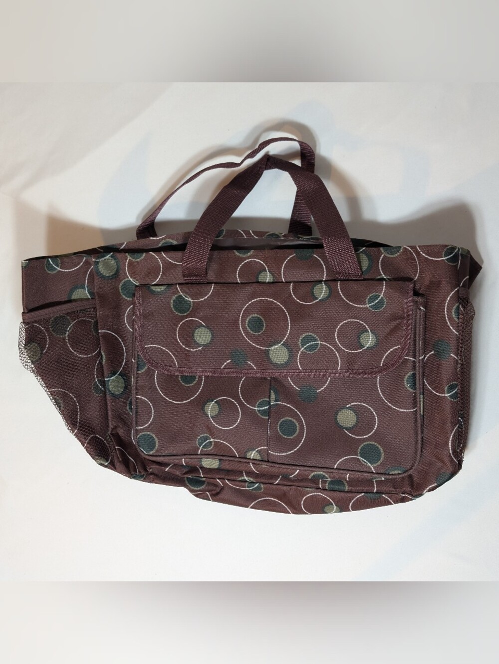 Travel Tote Carry On Bag Open Diaper Bag Pockets Pocket Geometric Brown Canvas